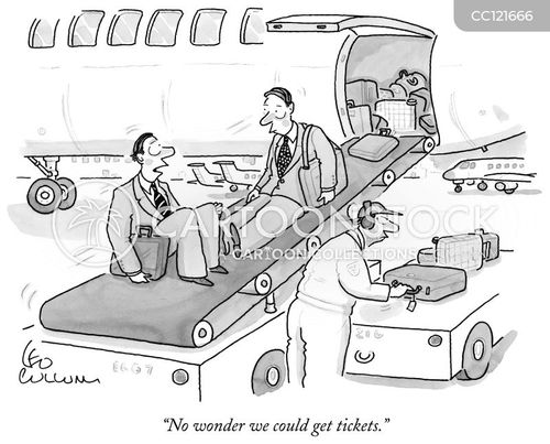 international travel cartoon with air travel and the caption "No wonder we could get tickets." by Leo Cullum