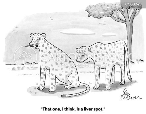 safari cartoon with animal and the caption "That one, I think, is a liver spot." by Leo Cullum