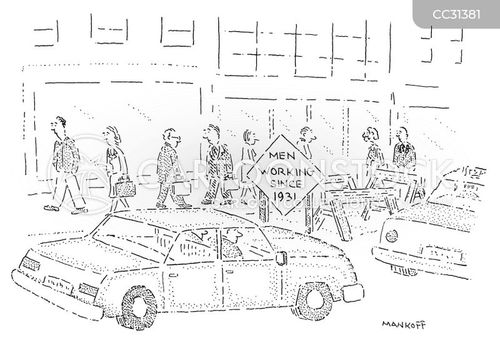 men at work cartoon with traffic and the caption Men Working Since 1931 by Bob Mankoff