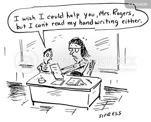 handwriting cartoon with bad handwriting and the caption "I can't read my handwriting either." by David Sipress