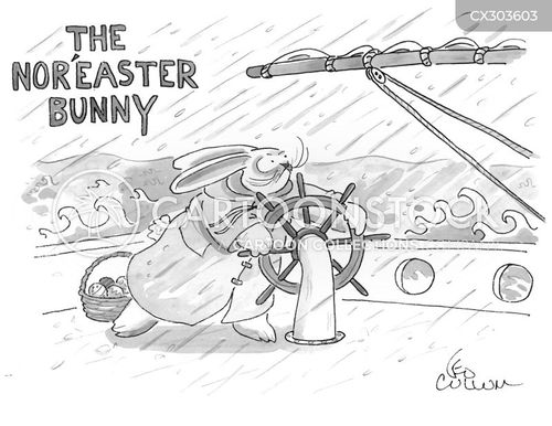 boat cartoon with weather and the caption The Nor'easter Bunny. by Leo Cullum