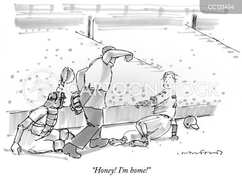return home cartoon with baseball and the caption "Honey! I'm home!" by Michael Crawford