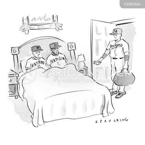 baseball cartoon with baseball player and the caption Dodgers player returning home from finally winning the World Series. by Trevor Spaulding