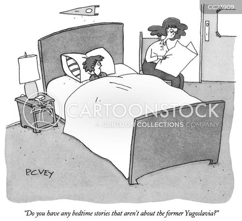 political science cartoon with former yugoslavia and the caption "Do you have any bedtime stories that aren't about the former Yugoslavia?" by P. C. Vey