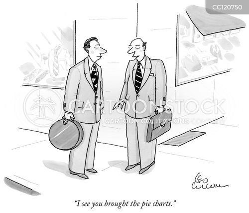 business presentation cartoon with briefcase and the caption "I see you brought the pie charts." by Leo Cullum