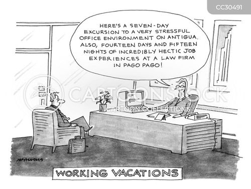 business cartoon with businessman and the caption Working Vacations by Mick Stevens