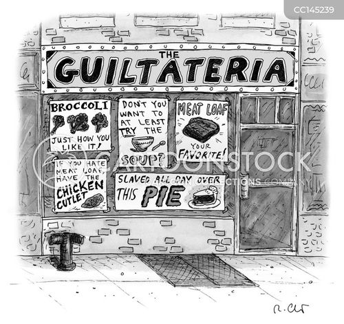 feeling guilty cartoon with cafeteria and the caption The Guiltateria by Roz Chast