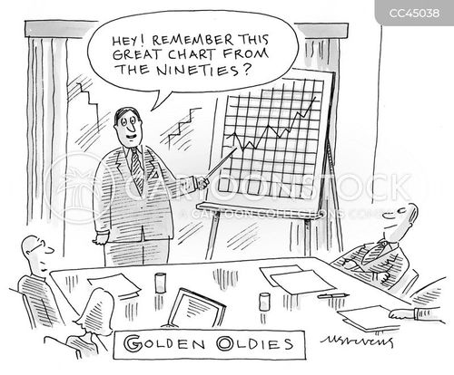 business presentation cartoon with chart and the caption Golden Oldies: "Hey! Remember this great chart from the nineties?" by Mick Stevens