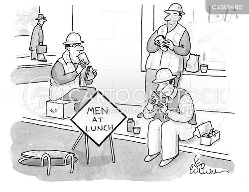 construction cartoon with construction work and the caption Men at lunch. by Leo Cullum