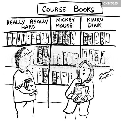 academic writing cartoon with course books and the caption Course Books by Benita Epstein