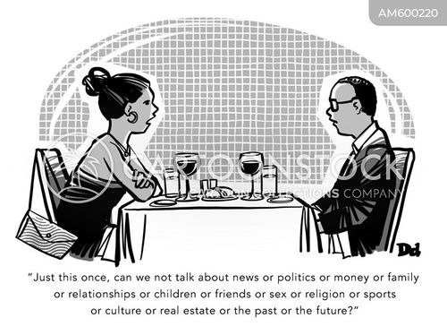 travel cartoon with date and the caption "Just this once, can we not talk about news or politics or money or family or relationships or children or friends or sex or religion or sports or culture or real estate or the past or the future?" by Drew Dernavich