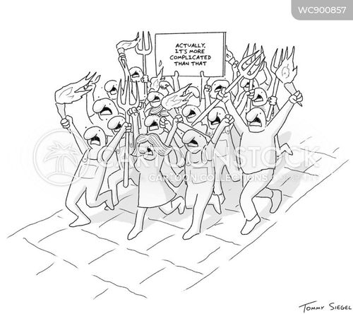 critical thinking cartoon with date and the caption Rioters carrying sign reading 'Actually, it's more complicated than that'. by Tommy Siegel
