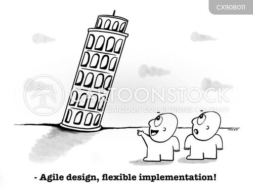 tourist cartoon with design and the caption - Agile design, flexible implementation! by Paul Maximilian Bisca