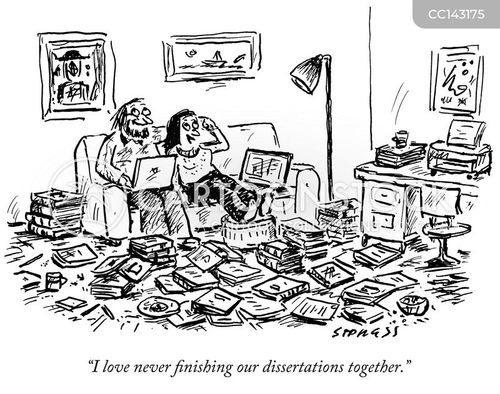 phd student cartoon with dissertation and the caption "I love never finishing our dissertations together." by David Sipress