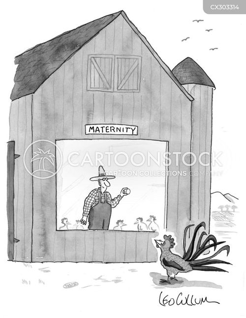 waiting cartoon with doctor and the caption Maternity ward on the farm. by Leo Cullum
