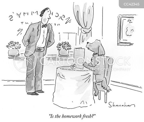 homework cartoon with dog and the caption "Is the homework fresh?" by Danny Shanahan