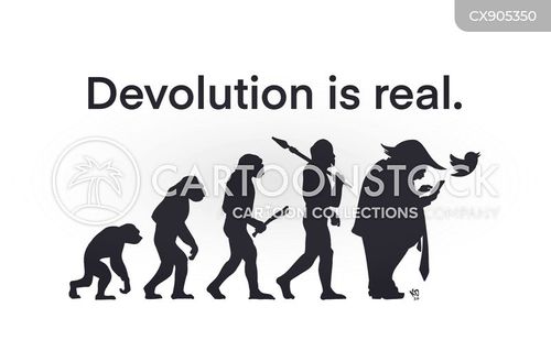 critical thinking cartoon with evolution and the caption Devolution is Real by Kieron Dwyer