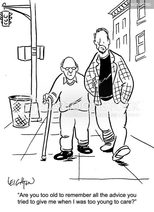 father cartoon with fathers and the caption "Are you too old to remember all the advice you tried to give me when I was too young to care?" by Robert Leighton