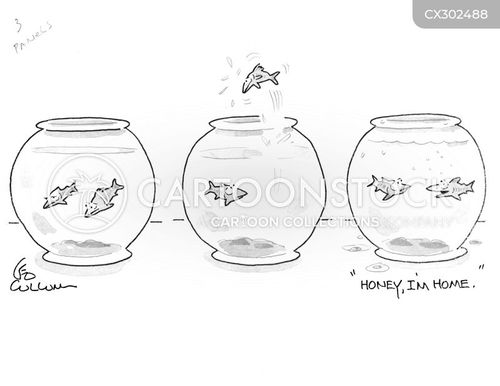 fish cartoon with fishes and the caption "Honey, I'm home." by Leo Cullum