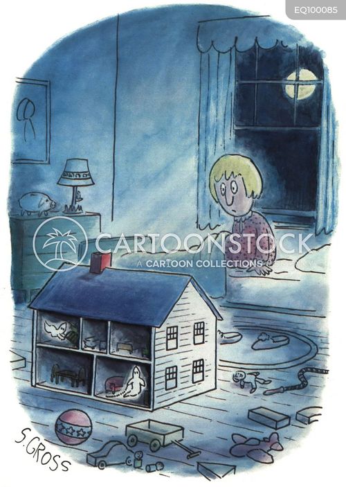 ghost cartoon with ghosts and the caption A girl wakes up to see her dollhouse is haunted. by Sam Gross