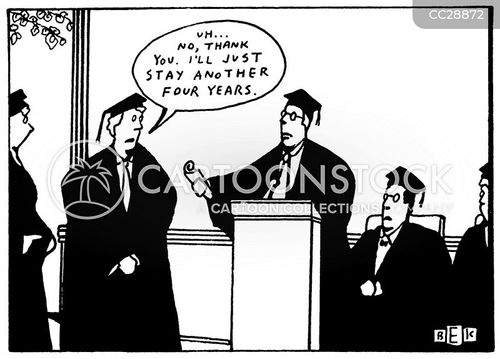 graduation cartoon with graduations and the caption "Uh...no, thank you. I'll just stay another four years." by Bruce Kaplan