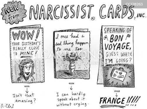 bon voyage cartoon with narcissist cards and the caption Narcissist Cards by Roz Chast