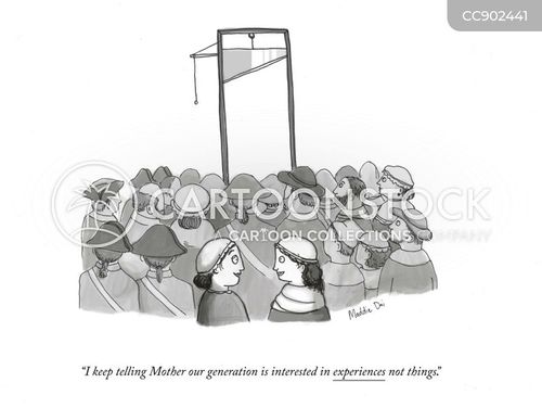 travel cartoon with guillotine and the caption "I keep telling Mother our generation is interested in experiences not things." by Maddie Dai