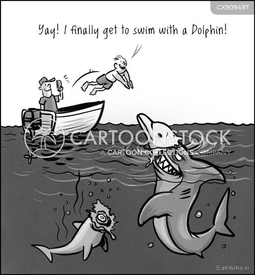 boat trip cartoon with holiday and the caption "Yay! I finally get to swim with a dolphin!" by Derek Evernden
