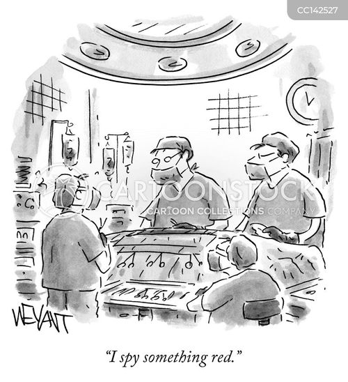 anesthesia cartoon with i spy and the caption "I spy something red." by Christopher Weyant