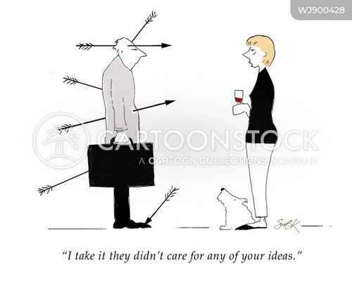 humor cartoon with idea and the caption "I take it they didn't care for any of your ideas." by Susan Camilleri Konar
