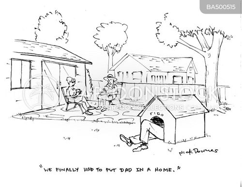 kid cartoon with kids and the caption "We finally put dad in a home." by Nick Downes