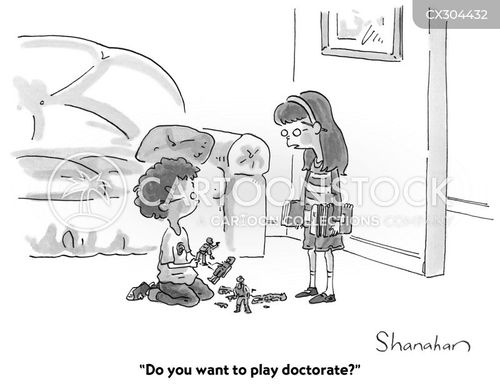 kid cartoon with kids and the caption "Do you want to play doctorate?" by Danny Shanahan