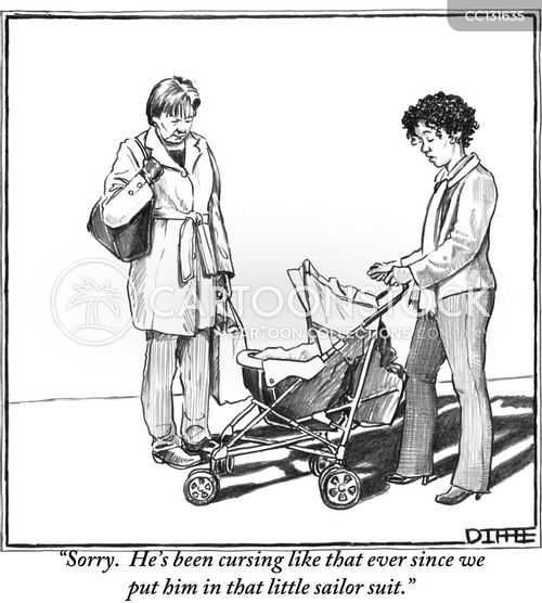 yacht cartoon with kid and the caption "Sorry. He's been cursing like that ever since we put him in that little sailor suit." by Matthew Diffee