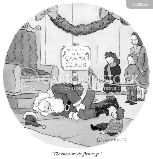 elderly cartoon with knee and the caption "The knees are the first to go." by Danny Shanahan