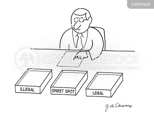 strategic planning cartoon with lawyer and the caption Man marks documents as 'Illegal', 'Sweet Spot' and 'Legal'. by Joe di Chiarro