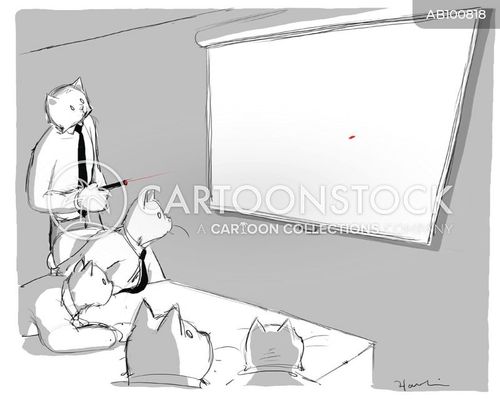 business presentation cartoon with laser and the caption Cat Keeps Attention In Meeting Using Laser Pointer by Charlie Hankin