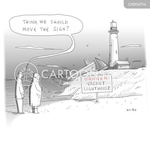 sailboat cartoon with lighthouse and the caption Vacant Lighthouse by Andy Dubbin