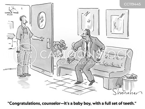 maternity ward cartoon with maternity wards and the caption "Congratulations, counselor - it's a baby boy, with a full set of teeth." by Danny Shanahan