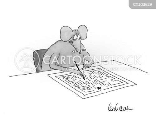 scientific research cartoon with mouse and the caption Mouse doing a maze. by Leo Cullum