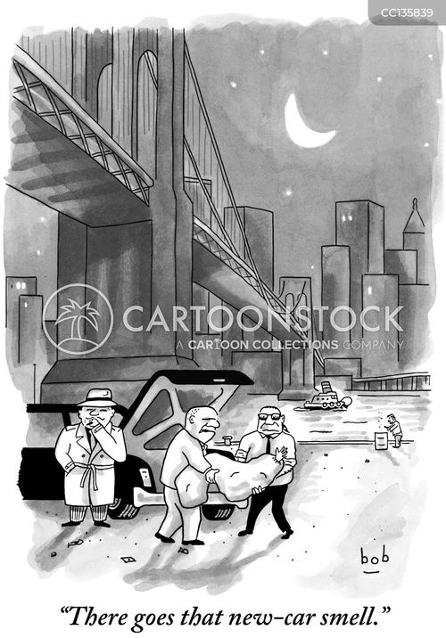 mafia cartoon with mob and the caption "There goes that new-car smell." by Bob Eckstein
