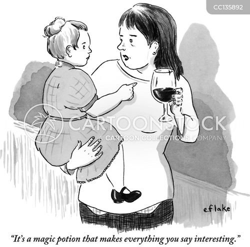 mom cartoon with moms and the caption "It's a magic potion that makes everything you say interesting." by Emily Flake