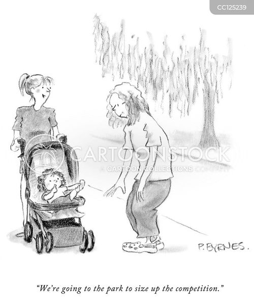mom cartoon with moms and the caption "We're going to the park to size up the competition." by Pat Byrnes