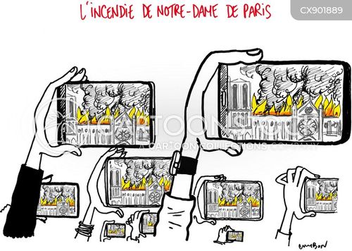 paris cartoon with notre dame and the caption L' incendie De Notre-Dame De Paris by Michel Cambon