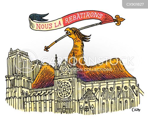 notre dame cartoon with notre-dame and the caption Notre Dame Phoenix by Tom Chitty