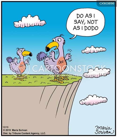 humor cartoon with parent and the caption "Do as I say, not as I dodo." by Maria Scrivan