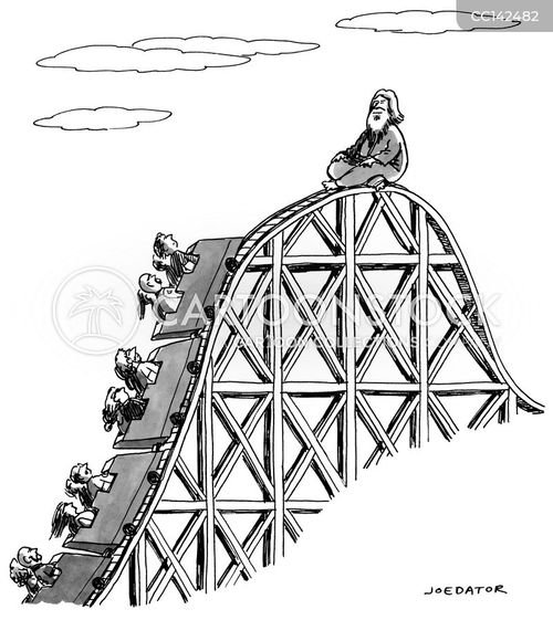 roller coaster cartoon with park and the caption Guru on the roller coaster. by Joe Dator