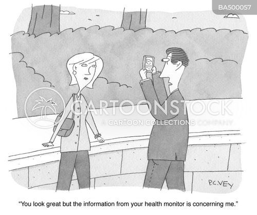 photo cartoon with photos and the caption "You look great but the information from your health monitor is concerning me." by P. C. Vey