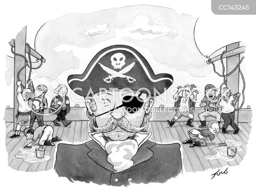 pirate cartoon with pirated and the caption Crew Goofs Off While Out Of Sight by Tom Toro
