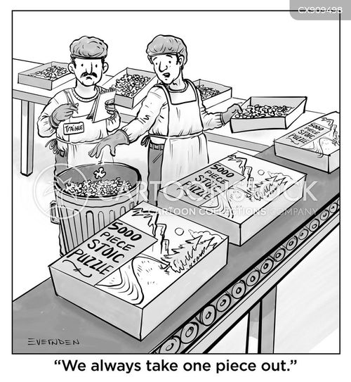 critical thinking cartoon with puzzle and the caption "We always take one piece out." by Derek Evernden