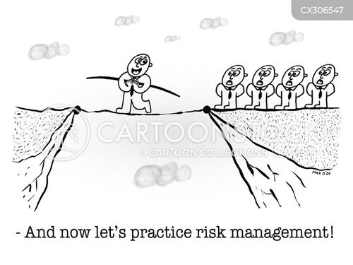 strategic planning cartoon with risk and the caption "And now let's practice risk management!" by Paul Maximilian Bisca